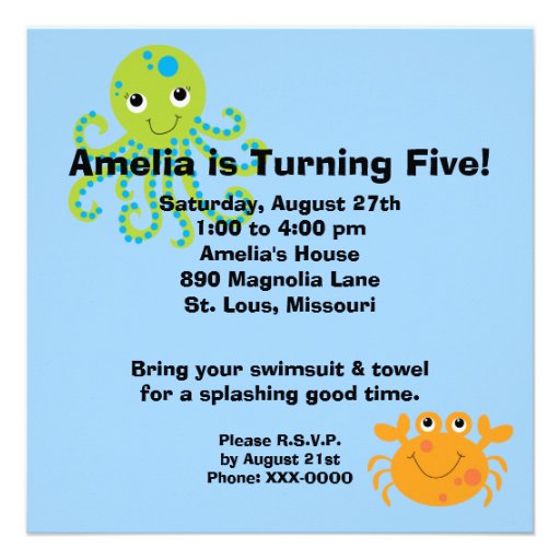 Octopus Customized  Birthday Invitations