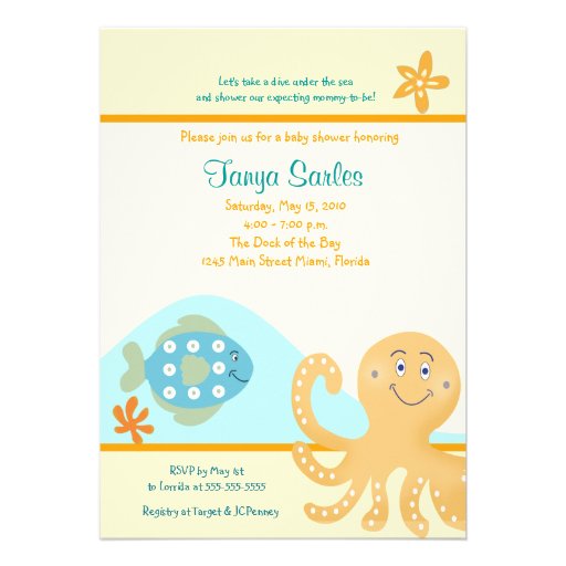 Octopus & Fish Ocean 5x7 Baby Shower Invitation