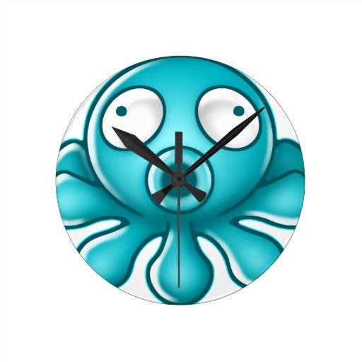 Blue Octopus Japanese Logo Round Wallclock | Zazzle