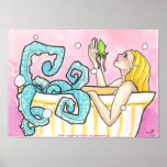 Octopus Mermaid in Bathtub fantasy art poster