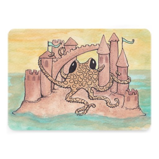 Octopus & Sandcastle Birthday Invitation