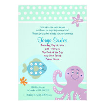 Octopus Sealife Ocean 5x7 Baby Shower Invitation