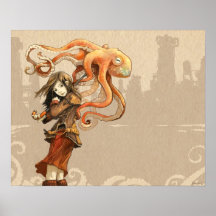 Octopus Umbrella Poster 20 x 16 inches