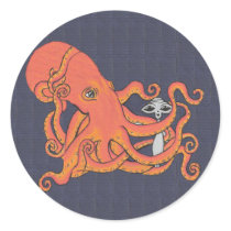 Octopus with Alien Friend Sticker by Quantum_Art_Nerd Octopus with Alien Friend Sticker