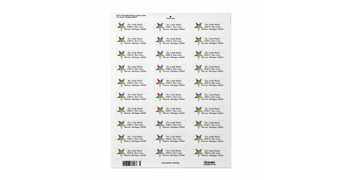 OES Order Of The Eastern Star Return Mailing Label Return Address Label 