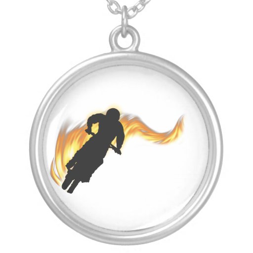 Off Road Dirt Bike with Flames Personalized Necklace