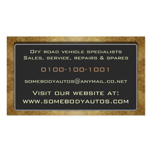 Off Roaders Tyre Business Card Template 14 (back side)