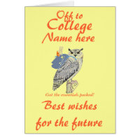 Off to College Best wishes, Owl, add name front Greeting Card