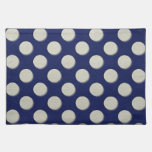 Off White Polka Dots on Navy Blue Leather Texture placemats