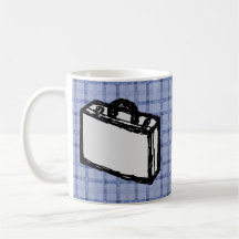 Office Briefcase or Travel Suitcase Sketch. Blue. Coffee Mugs