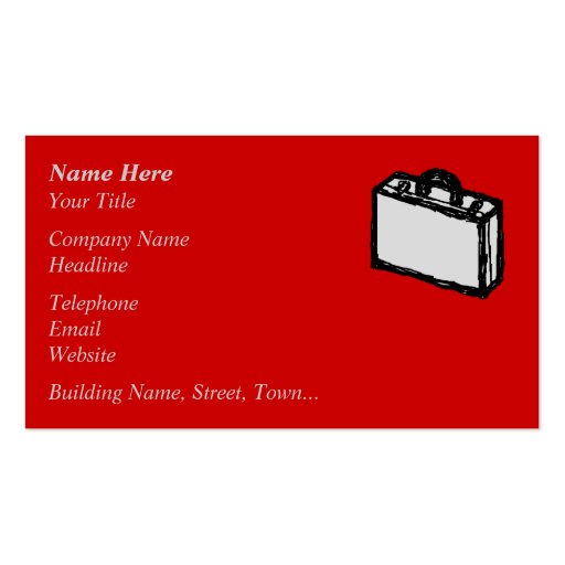 Office Briefcase or Travel Suitcase. Sketch on Red Business Card Template (front side)