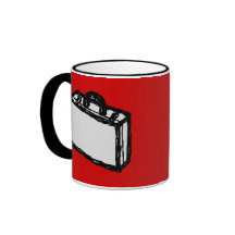 Office Briefcase or Travel Suitcase. Sketch on Red Coffee Mug