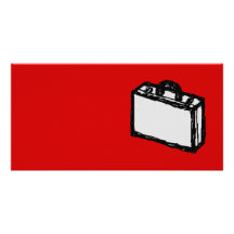 Office Briefcase or Travel Suitcase. Sketch on Red Photo Card