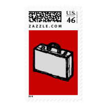 Office Briefcase or Travel Suitcase. Sketch. Red Stamps