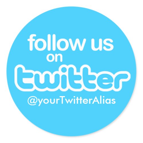 Get a "Follow us on Twitter" Sticker. from Zazzle with your Twitter ID!