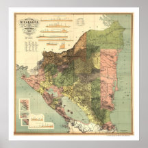 Official Map of Nicaragua 1898 Print