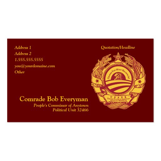 Official Obammunist Part Commissar Card Business Card Template (front side)