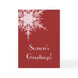 Offset Snowy Red Snowflake Holiday Card