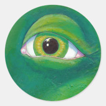 Ogre green eye dinosaur frog lizard painting art round sticker