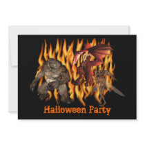 Ogre Monsters Flames Halloween Invitation
