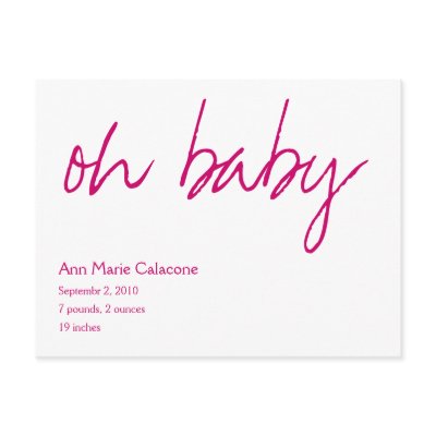 Oh Baby Announcement Postcard (Customizable) by agjanet