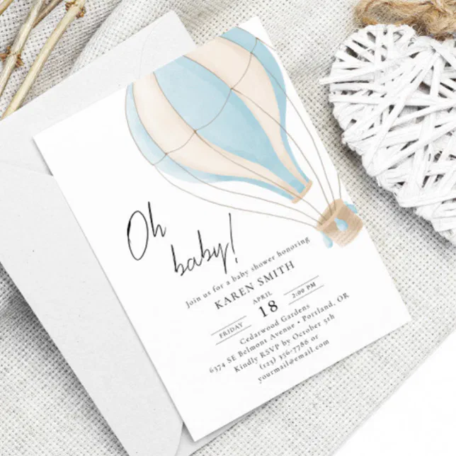 Oh Baby Blue Hot Air Balloon Baby Shower Invitation Zazzle