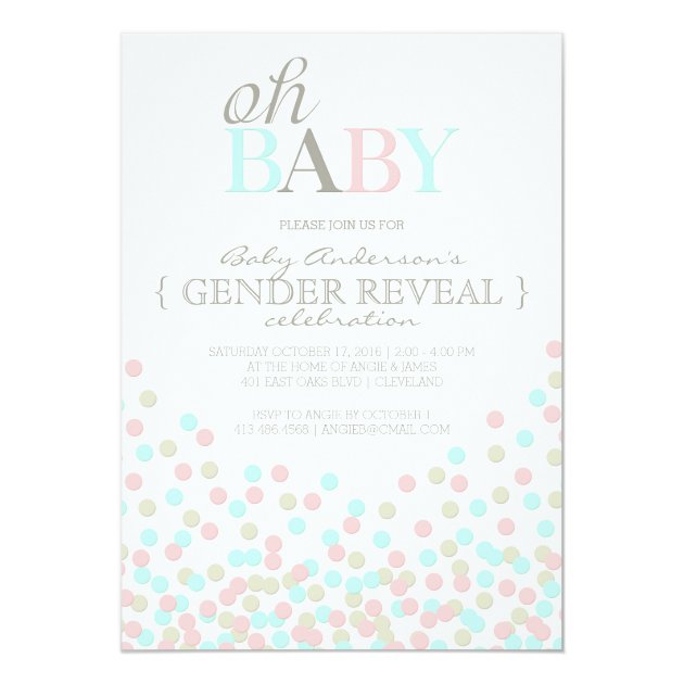 Oh Baby Confetti Gender Reveal Party | Pink Blue Card (front side)