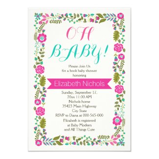 Oh Baby shower aqua and pink floral border