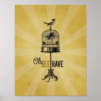 Oh Bee Have Vintage Bee Bird Cage & Crown Poster