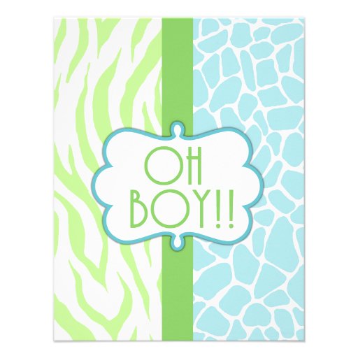 oh boy animal print baby shower invitation