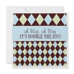 Oh Boy It's Twins Argyle Baby Boys Twin Shower Personalized Announcements