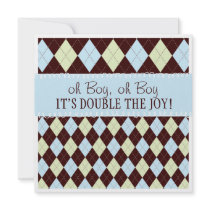 Oh Boy It's Twins Argyle Baby Boys Twin Shower Personalized Announcements