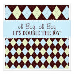Oh Boy It's Twins Argyle Baby Boys Twin Shower Personalized Announcements