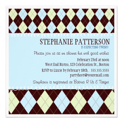 Oh Boy It's Twins Argyle Baby Boys Twin Shower Personalized Announcements
