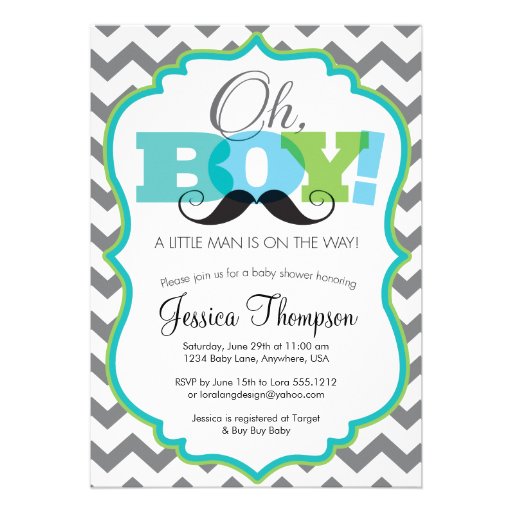 Oh Boy Mustache Baby Shower Invitation (front side)