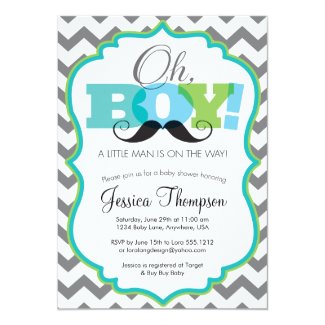 Oh Boy Mustache Baby Shower Invitation