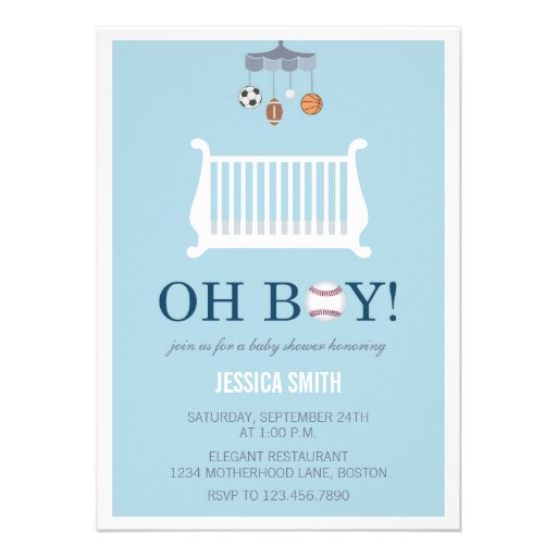 Oh Boy | Sports Baby Shower Invitation Invites (front side)