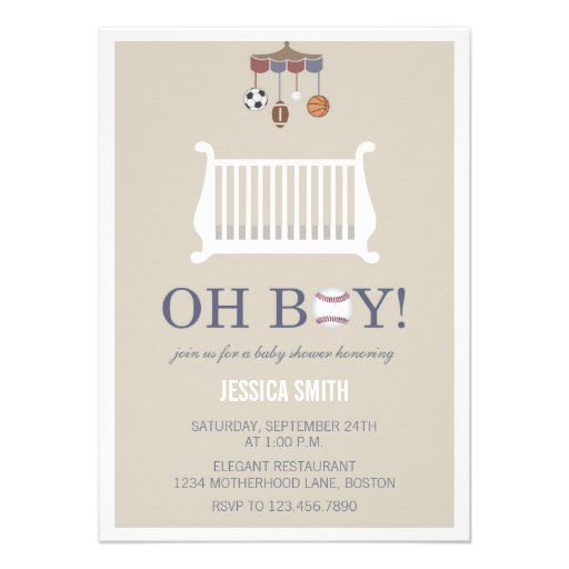 Oh Boy Vintage Baby Shower Invitations | Sports (front side)