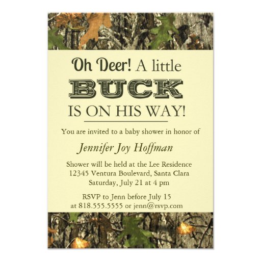 Oh Deer, A Little Buck Is On His Way! Camo Invite (front side)
