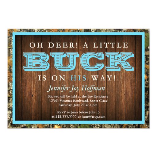 Oh Deer, A Little Buck Is On His Way! Camo Invite (front side)