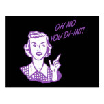 OH NO YOU DI-INT! Retro Housewife Purple Post Card