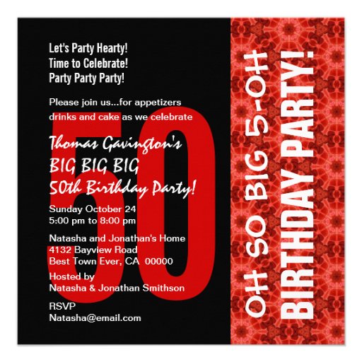 Oh So Big 50th Birthday Black and Red Pattern Custom Invitation
