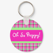 Oh So Preppy! PInk and Green Plaid Keychain