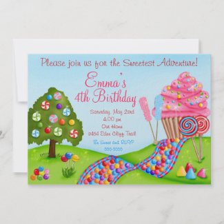 Oh Sweet Candy Land Birthday Cupcake Invitations