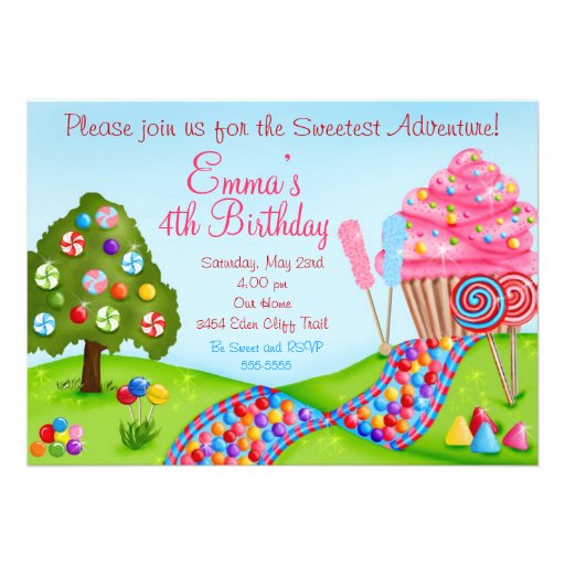 Oh Sweet Candy Land Birthday Cupcake Invitations