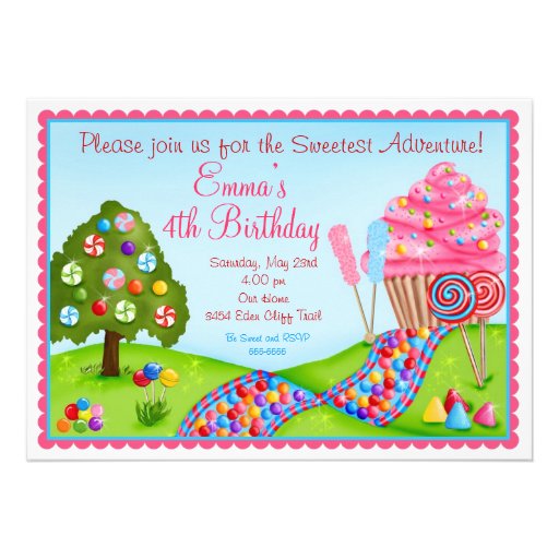 Oh Sweet Candy Land Birthday Cupcake Invitations