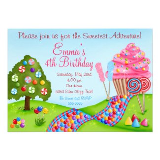 Oh Sweet Candy Land Birthday Cupcake Invitations