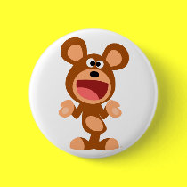 "Oh well..." Shrugging Cartoon Bear Buttonne Badge