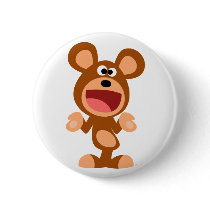 "Oh well..." Shrugging Cartoon Bear Button Badge