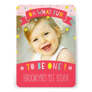 Oh What Fun Confetti First Birthday Party Invite Custom Announcement